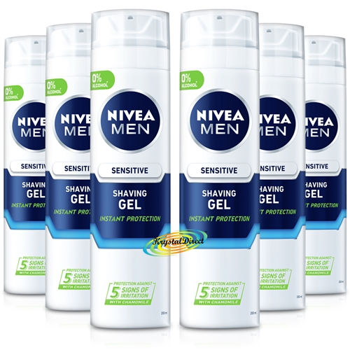 6x Nivea Men Sensitive Skin Shaving Gel 200ml Chamomile & Witch Hazel Extract