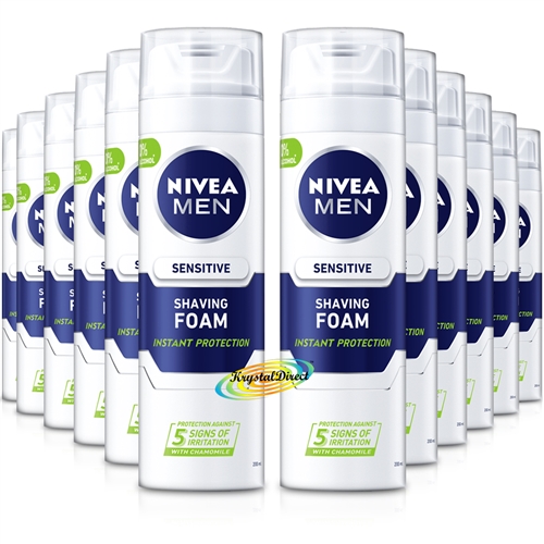 12x Nivea Men Sensitive Skin Shaving Foam 200ml Chamomile & Witch Hazel Extract