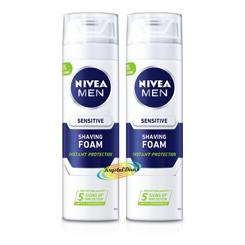 2x Nivea Men Sensitive Skin Shaving Foam 200ml Chamomile & Witch Hazel Extract