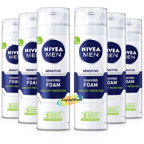 6x Nivea Men Sensitive Skin Shaving Foam 200ml Chamomile & Witch Hazel Extract