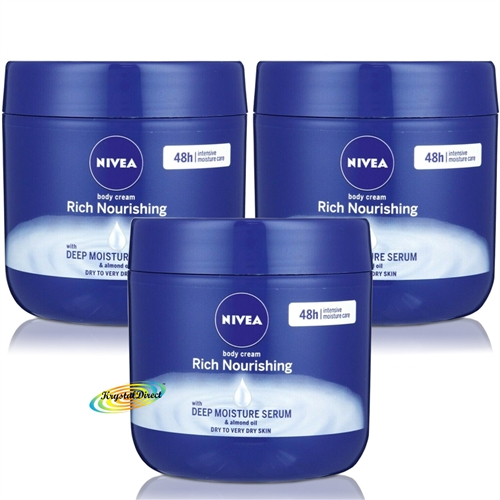 3x Nivea Body Cream RICH NOURISHING Deep Moisture Serum Normal To Dry Skin 400ml