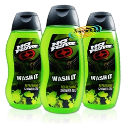 3x No Fear Wash It Refreshing Mens Body Bath Wash Shower Gel 400ml
