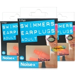 3x Noise-X Swimmer / Swimming Reusable Soft Silicone Ear Plugs for Adult 1 Pair