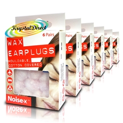 6x Noise-X Mouldable Cotton Covered Natural Wax Comfortable Ear Plugs 6 Pairs