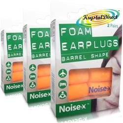 3x Noise-X Classic Barrel Shape Reusable Soft Comfortable Foam Earplugs 2 Pairs
