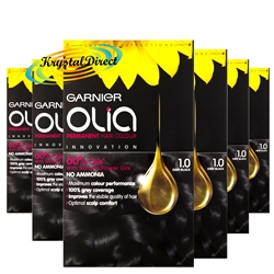 6x Garnier Olia 1.0 Deep Black Permanent Hair Colour No Ammonia Dye