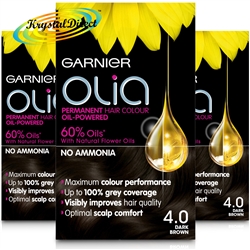 3x Garnier Olia 4.0 Dark Brown Permanent Hair Colour No Ammonia Dye