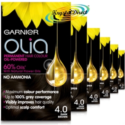 6x Garnier Olia 4.0 Dark Brown Permanent Hair Colour No Ammonia Dye