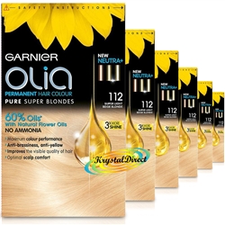 6x Garnier Olia 112 Super Light Beige Blonde Permanent Hair Colour Dye No Ammonia