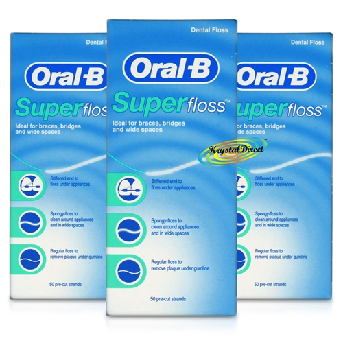 3x Oral B Waxed Dental Super Floss Braces Bridges Wide Spaces