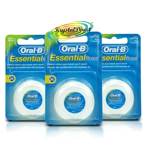 3x Oral B Essential Waxed Dental Floss Mint 50m