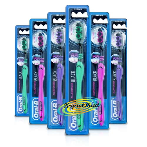 6x Oral B Allrounder Black Manual Toothbrush Active Cups Medium Bristles