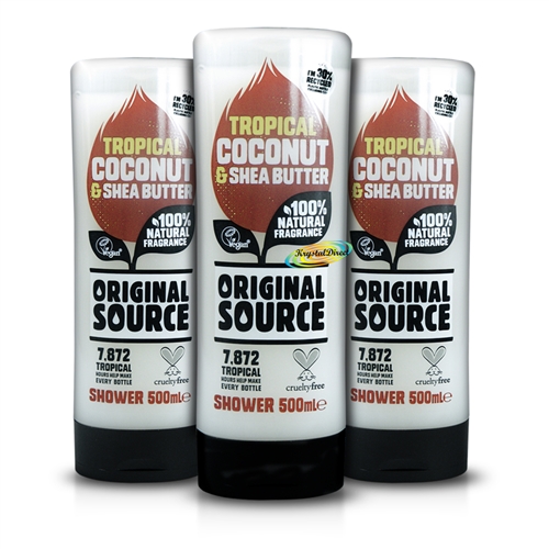3x Original Source Natural Tropical Coconut & Shea Butter Shower Gel 500ml
