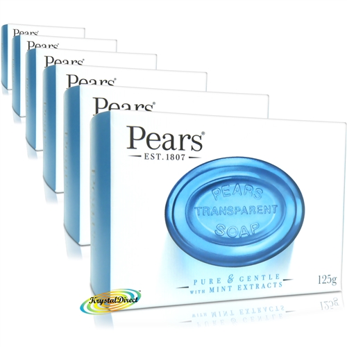 6x Pears Pure & Gentle Transparent Bar Soap With Mint Extracts 125g
