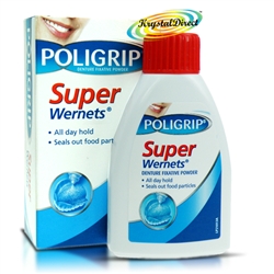 3x Poligrip Super Wernets Denture Fixative Powder Seals Out Food Particles 50g