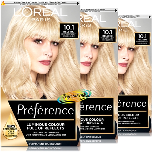 3x Loreal Preference 10.1 Helsinki VERY VERY LIGHT ASH BLONDE Permanent Hair Colour