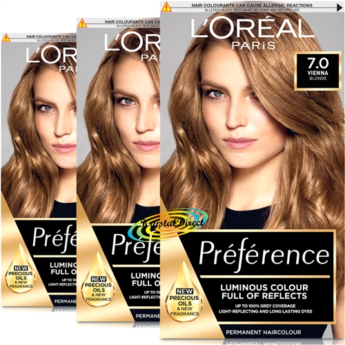 3x LOreal Preference VIENNA #7 BLONDE Permanent Hair Colour Dye