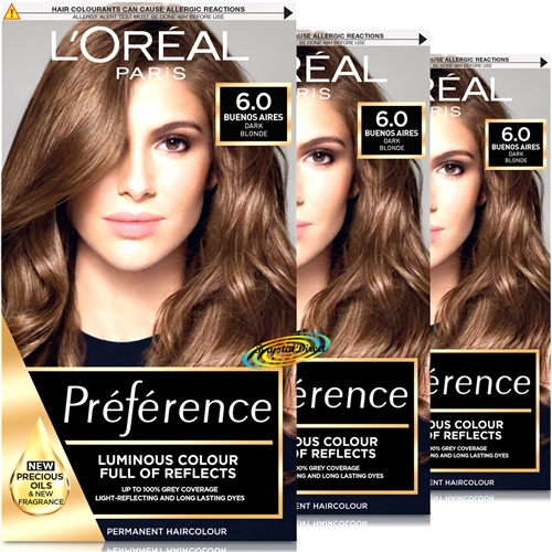 3x Loreal Preference 6.0 Buenos Aires DARK BLONDE Permanent Hair Colour Dye