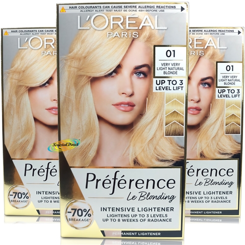 3x Loreal Preference 01 Prague VERY VERY LIGHT NATURAL BLONDE Hair Colour Dye