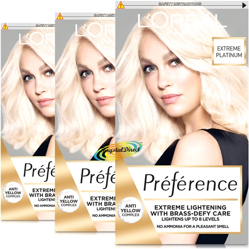 3x Loreal Preference Extreme Platinum Hair Lightener Colour Dye Up To 8 Levels