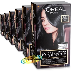 6x Loreal Infinia Preference 1.07 Florence BLACK Permanent Hair Colour Dye