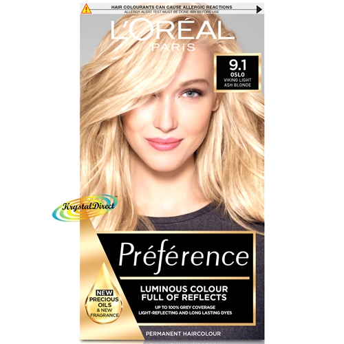 Loreal Preference 9.1 Oslo VIKING LIGHT ASH BLONDE Permanent Hair Colour Dye