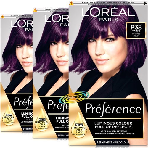 3x Loreal Preference P38 Tokyo INTENSE VIOLET PURPLE Permanent Hair Colour Dye