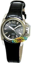 PXT707X1 - Pulsar Ladies Black Leather Date Crystal