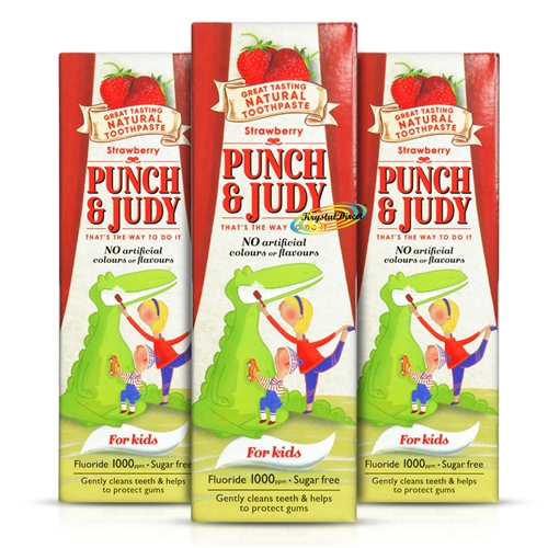 3x Punch & Judy Strawberry Natural 1000ppm Fluoride Toothpaste 50m 3+ Years