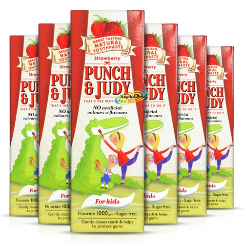 6x Punch & Judy Strawberry Natural 1000ppm Fluoride Toothpaste 50m 3+ Years