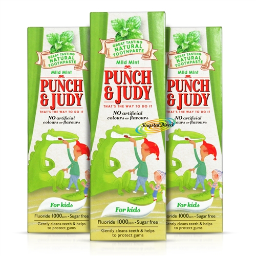 3x Punch & Judy Mild Mint Natural 1000ppm Fluoride Toothpaste 50m 3+ Years
