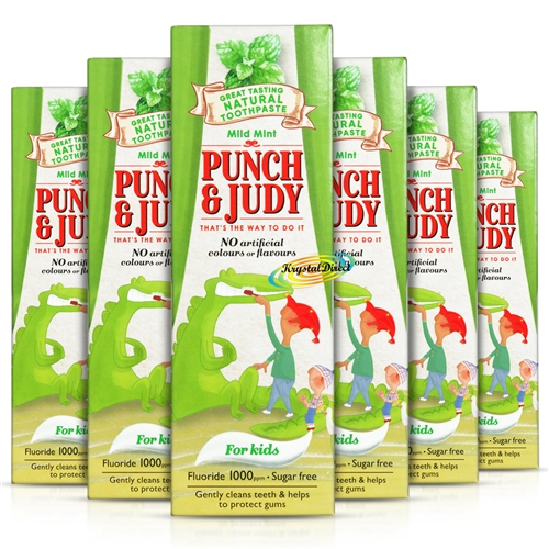 6x Punch & Judy Mild Mint Natural 1000ppm Fluoride Toothpaste 50m 3+ Years