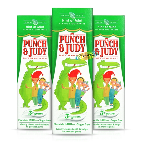 3x Punch & Judy Hint of Mint 1400ppm Fluoride Toothpaste 50ml 3+ Years