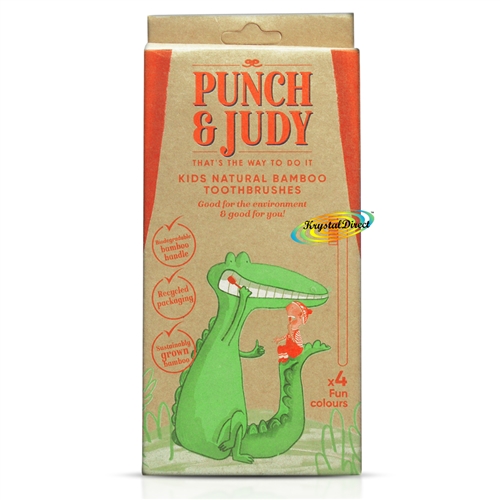 Punch & Judy Kids Organic Biodegradable Bamboo Toothbrushes 4pcs Fun Colours