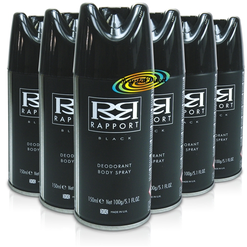 6x Rapport Black Long Lasting Masculine Deodorant Body Spray For Men 150ml