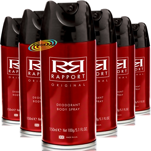 6x Rapport Red Long Lasting Masculine Deodorant Body Spray For Men 150ml