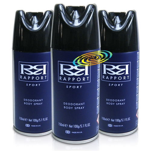 3x Rapport Blue Long Lasting Masculine Deodorant Body Spray For Men 150ml