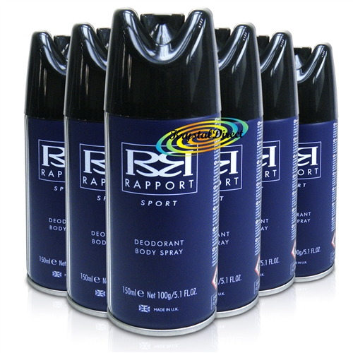 6x Rapport Blue Long Lasting Masculine Deodorant Body Spray For Men 150ml