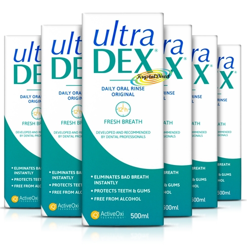 6x Ultradex Daily Oral Rinse Mouthwash 500ml Alcohol Free