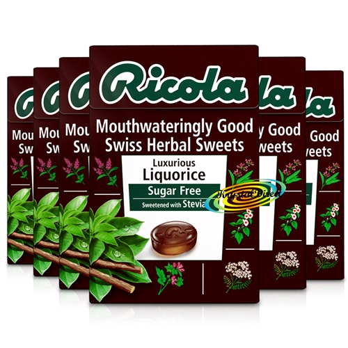 6x Ricola Luxurious Liquorice Swiss Herbal Drops Lozenges Sweets Sugar Free 45g