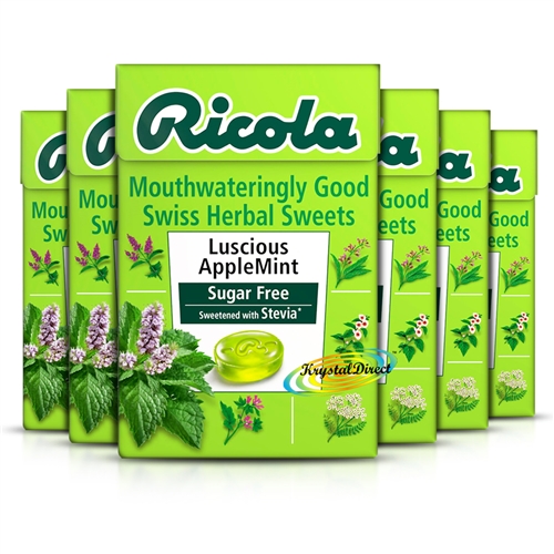 6x Ricola Luscious Apple Mint Sugar Free Natural Herbal Sweets 45g