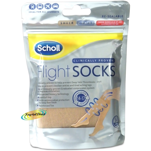 Scholl Flight Socks SHEER 2 Pairs - UK 4-6, EU 37-39