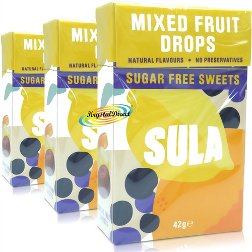 3x Sula Fruit Mix Natural Sugar Free Boiled Sweets 42g