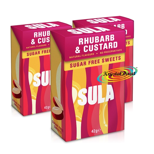 3x Sula Rhubarb Custard Natural Boiled Sugar Free Sweets With Sweetener Toffee
