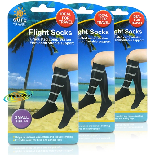 3x Sure Travel Flight Compression Unisex DVT 12-17mmHg Black SMALL Socks
