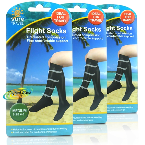 3x Sure Travel Flight Compression Unisex DVT 12-17mmHg Black MEDIUM Socks