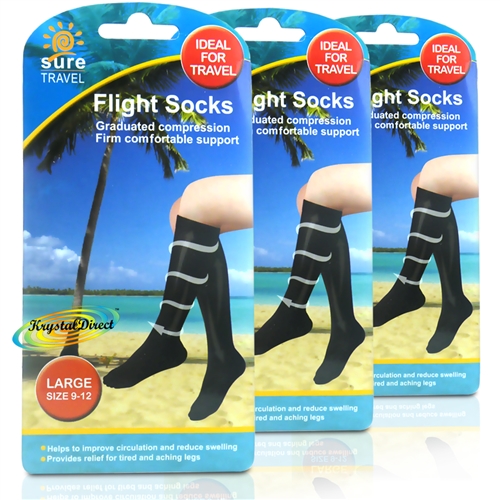 3x Sure Travel Flight Compression Unisex DVT 12-17mmHg Black LARGE Socks