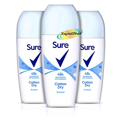 3x Sure Cottton Dry 48Hr Anti-Perspirant Deodorant Roll On Alcohol Free 50ml