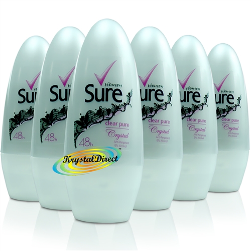 6x Sure Crystal Clear Pure 48Hr Anti-Perspirant Deodorant Roll On Alcohol free