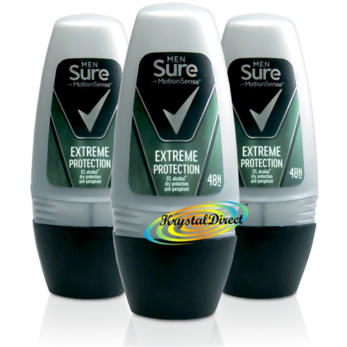 3x Sure Men Extreme Protection 48Hr Anti-Perspirant Deodorant Roll On 50ml